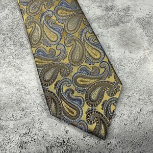 Pronto Uomo Silk Tie Mens One Size Gold Paisley Pointed Made In China‎ Necktie